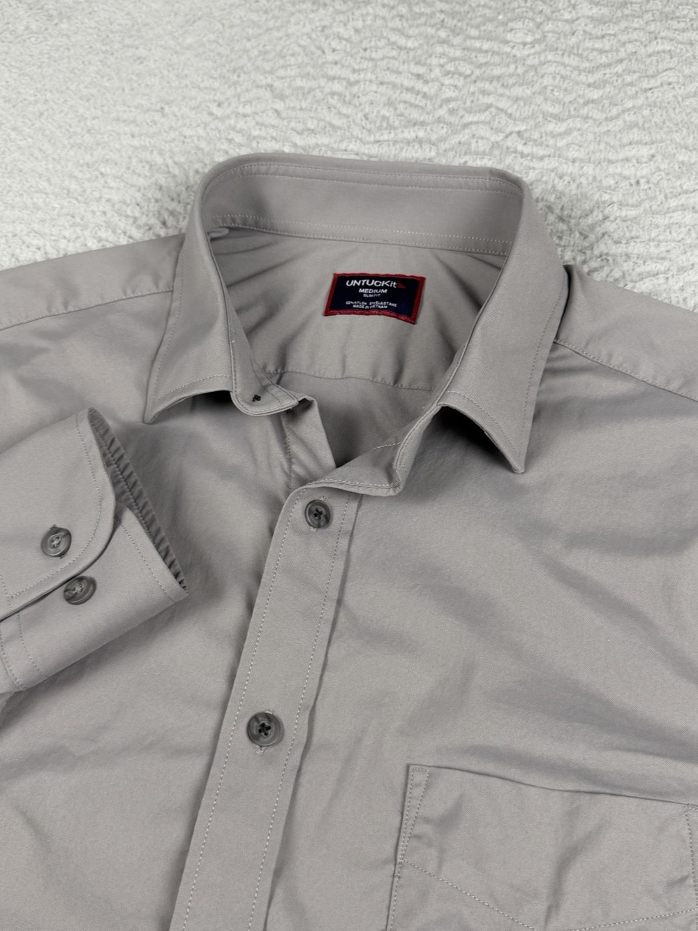 Untuckit Gironde Shirt Mens Medium Slim Fit Gray Performance Button Long Sleeve